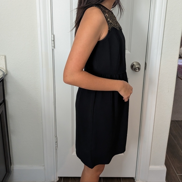 LOFT Gold Yoke Sheath Black Cocktail Dress - Picture 2 of 8